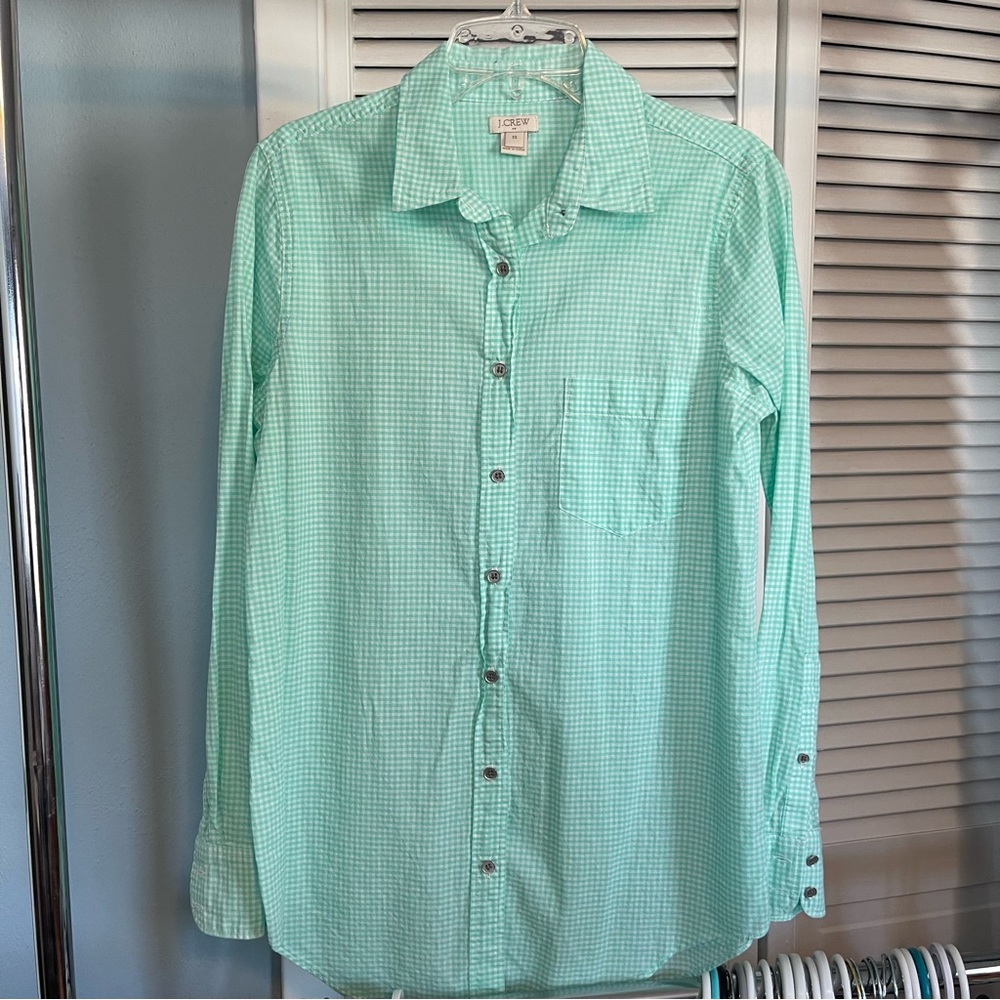 Mint gingham blouse